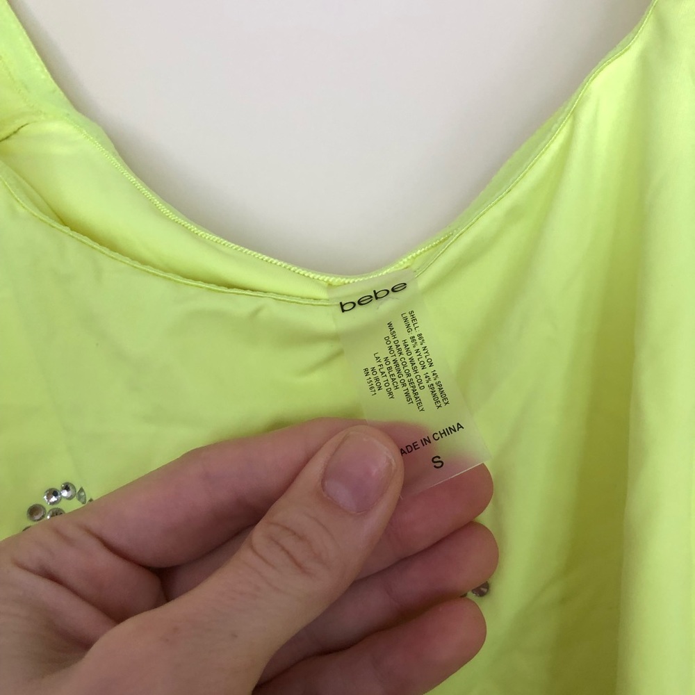 Neon Yellow Rhinestone BeBe Swim Top - Picture 3 of 4